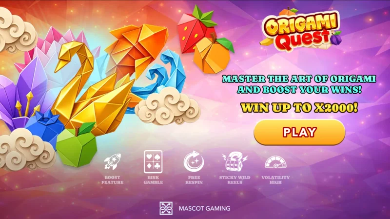 Origami Quest - glavni zaslon z koluti in simboli origami